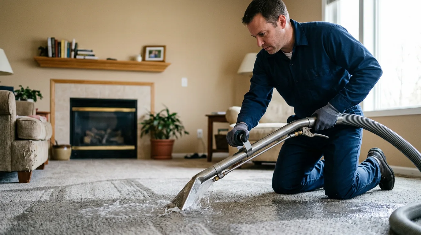 Water damage restoration technician working near Portland, AR